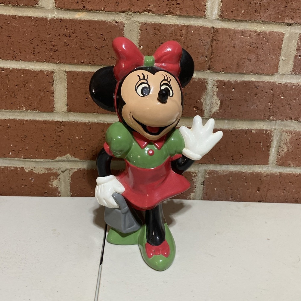 Vintage Disney Minnie‎ Mouse Ceramic Figure Green Red 9" Tall Collectible Rare
